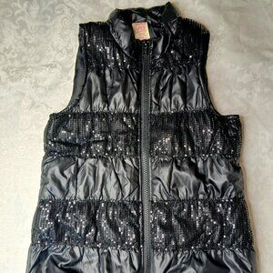 Faded Glory Girls Black Puffer Vest Full Zip Sequins Size 7/8